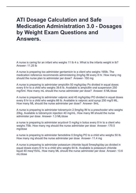 ATI Dosage Calculation and Safe Medication Administration 3.0 - Dosages