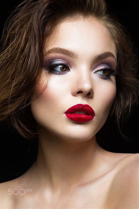 makeup red lipstick women face model portrait beautiful woman with red lipstick