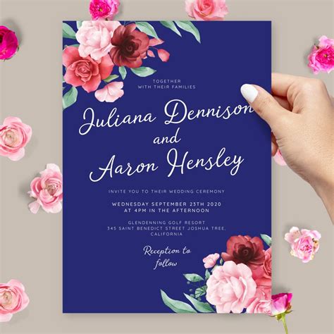 Elegant Floral Blue Background Wedding Invitation Template Online Maker