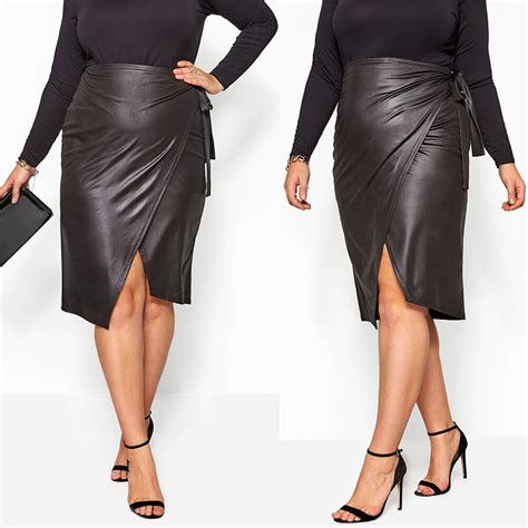 Wrap Plus Size Faux Leather Skirt For Bold Girls™ Womens Plus Size Clothing