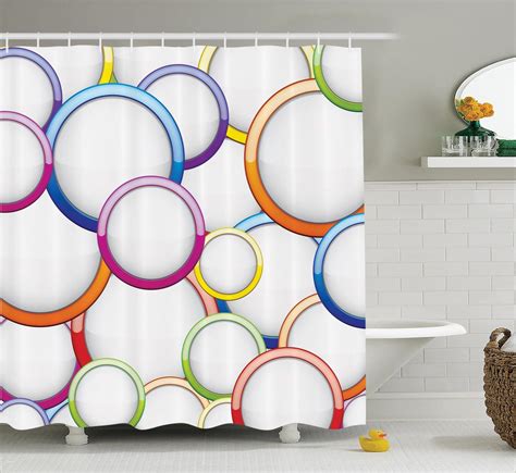 Geometric Decor Shower Curtain Set Abstract Chained Colorful Bubbles
