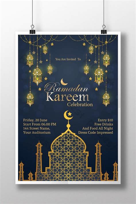 Golden Ramadan Poster Invitation With Realistic Lamp Ai Free Download