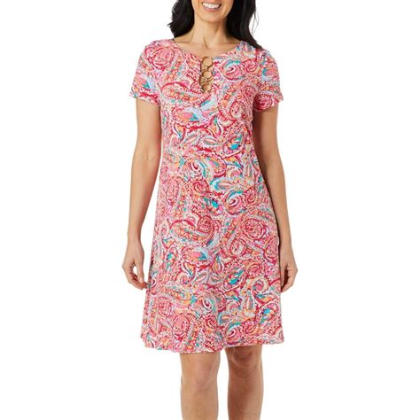 Msk Msk Womens Paisley Ring Neck Short Sleeve Swing Dress Walmart