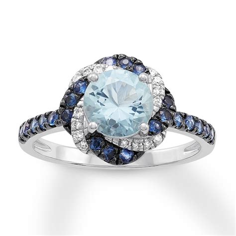 Aquamarine Lab Created Sapphire Engagement Ring 14k White Gold Kay