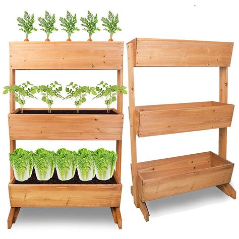 3 Tier Wooden Vertical Raised Garden Bed Vegetable Planter