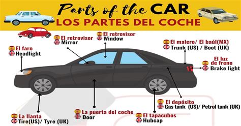 Parts Of The Car Los Partes Del Coche Spanish Words