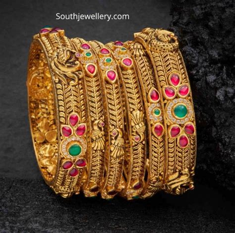 Antique Gold Bangles Set Indian Jewellery Designs