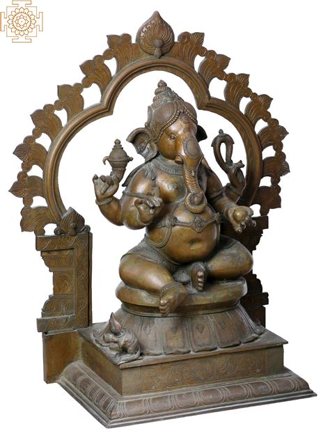 31 Lord Ganesha Panchaloha Bronze Statue Seated On Throne From