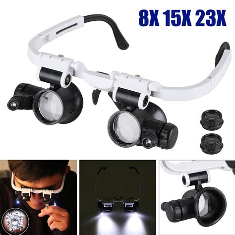 magnifying glasses headband magnifier loupe glasses with 2 led illuminated lights 8x 15x 23x