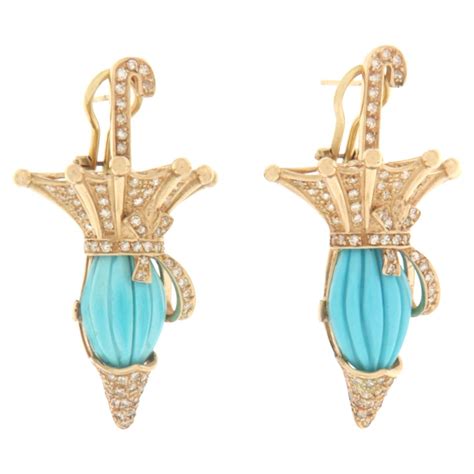 Turquoise Rubelite Diamond Gold Earrings For Sale At Stdibs