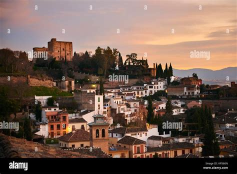 Albaicin Neighborhood At Sunset Granada Andalusia Spain Europe