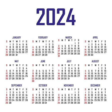 Календарь 2024 неделя начинается в воскресенье простой шаблон календаря