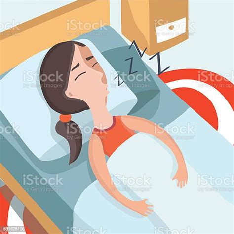 Colorful Illustration Of Sleeping Girl Stok Vektör Sanatı And Battaniye‘nin Daha Fazla Görseli