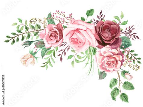 Watercolor Roses And Greenery Foliage Corner Stock Illustration Adobe