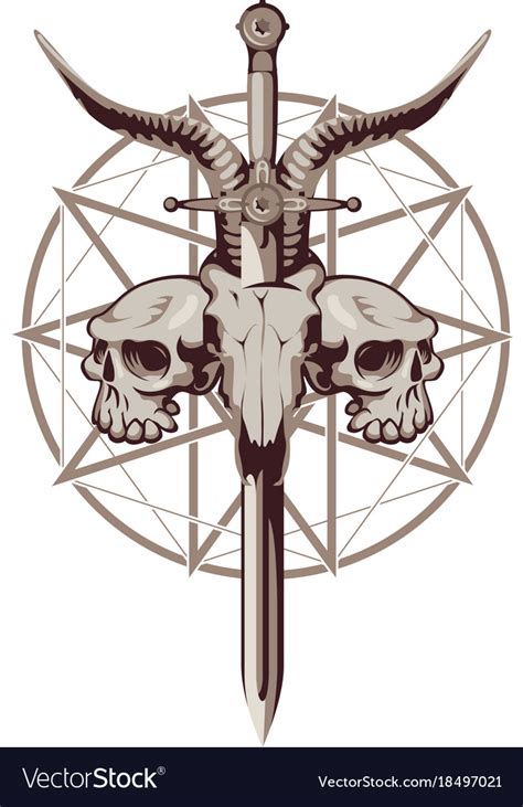 Emblem With Skulls Sword And Pentagram Royalty Free Vector