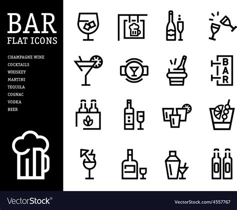 Bar Alcohol Icons Drink Beverage Set Royalty Free Vector