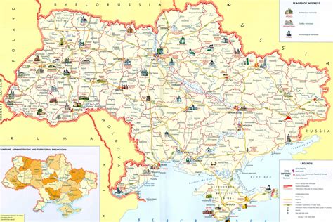 Большая туристическая карта Украины на английском языке Карты Украины