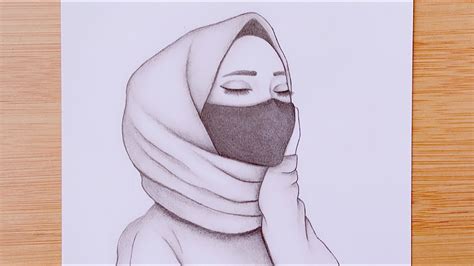How To Draw A Girl With Hijab A Hijab Girl With Pencil Sketch Drawing