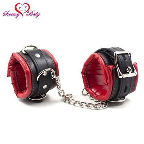 Black Red Soft Pu Leather Handcuffs Restraints Sex Bondage Sex Products