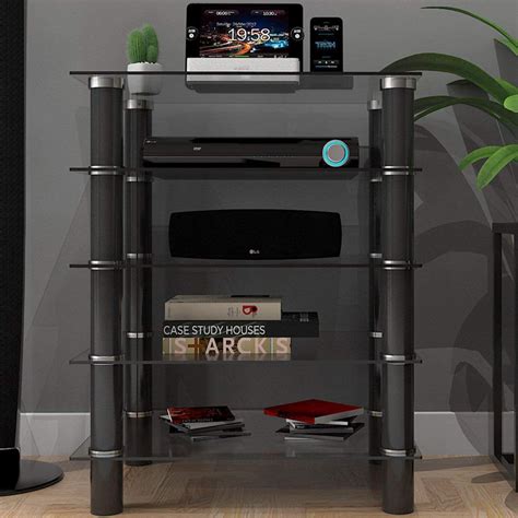 Hamlin Clear Glass Component Stand Entertainment Center Home Theater