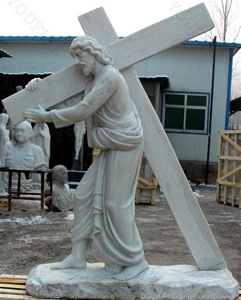 Catholic Garden Marble Jesus Carrying Cross Statue For Sale Chs 290