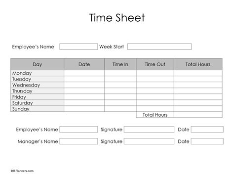 Free Timesheet Template Printables Word Excel Editable Pdf Or Image