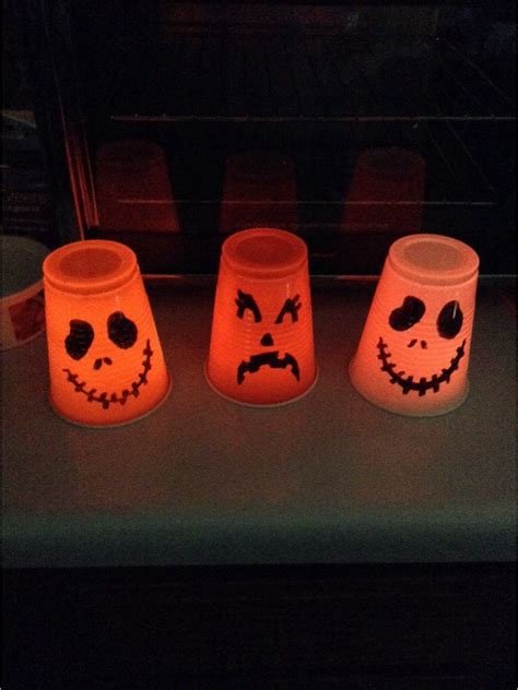Halloween Pumpkins And Ghosts Using Plastic Cups Flameless Votive