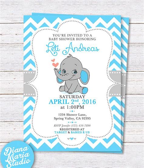 Home » free printable » free printable elephant baby shower. PRINTABLE BOY BABY SHOWER INVITATION - CUTE BABY ELEPHANT WITH BLUE & GRAY CHEVRON PATTERN ♥HOW ...