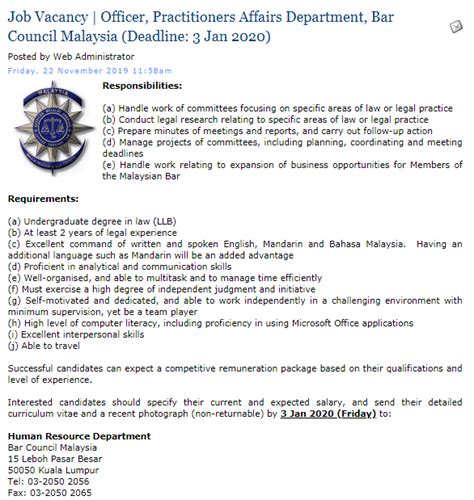 Malacca bar committee accepts advertisement for job vacancies in law firms for posting on the malacca bar website. Malaysian Bar - Job Vacancy | Officer, Practitioners ...