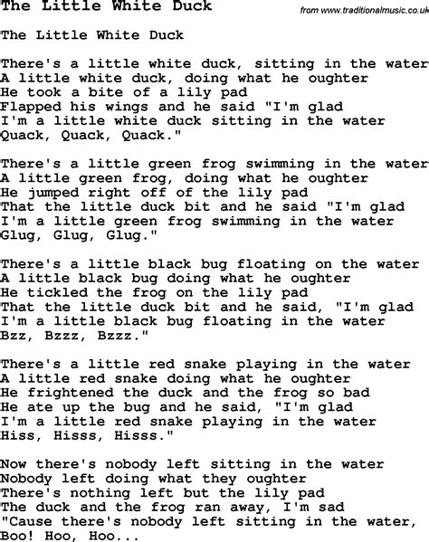 Summer Camp Song The Little White Duck With Lyrics And Chords For