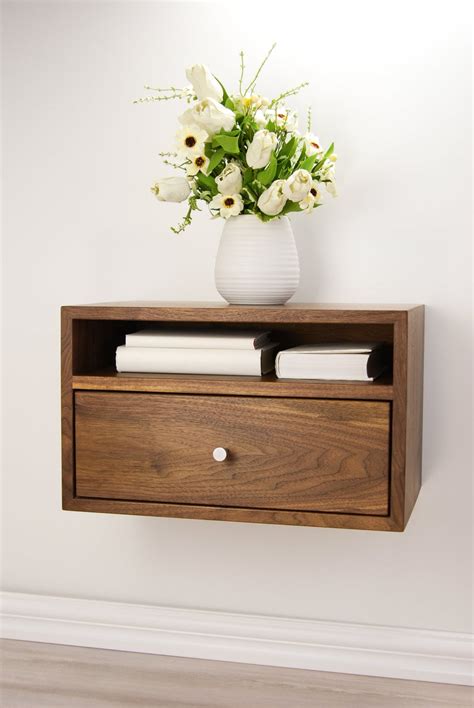 Floating Nightstand With Drawer And Open Shelf Solid Walnut Etsy