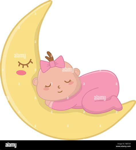 Baby Sleeping On The Moon Icon Cartoon Vector Illustration Graphic