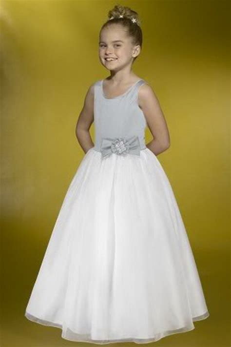 White crossover matte jersey dress. White bridesmaid dresses for children