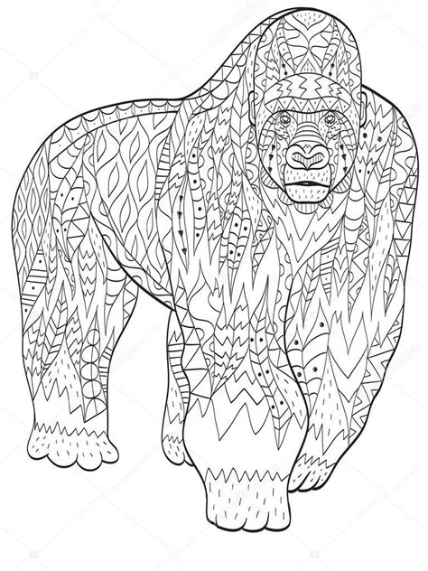 Goed kleurplaten dieren volwassenen kleurplaat 2019. gorilla dieren kleurplaten voor volwassenen — Stockvector ...