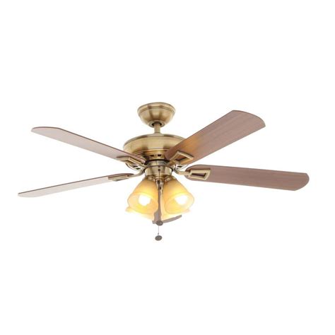 We've researched the best options three lights situated within pebbled glass covers and reversible wooden blades will provide style ideally, fans should hang 8 feet from the floor and not be flush mounted to the ceiling so they. Hampton Bay 51013 Lyndhurst 52" Indoor Antique Brass ...