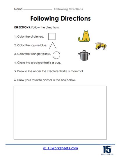 Following Directions Worksheet For Grade 1