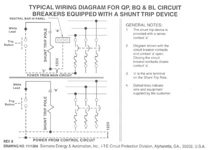 A wiring diagram (also named electrical diagram, elementary diagram, and electronic schematic) is a graphical representation of an electrical circuit. Cutler Hammer Shunt Trip Breaker Wiring Diagram