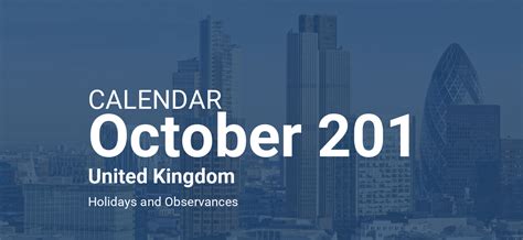 October 201 Calendar United Kingdom