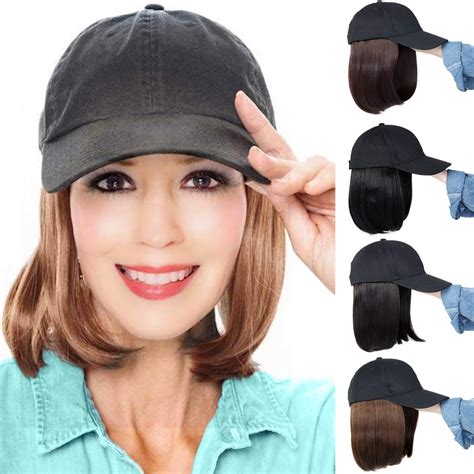 Focussexy Baseball Cap With Bob Hair Extension Short Bob Hairpiece With White