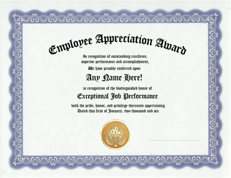 Employee Appreciation Award Certificate Office Job Work Recognition