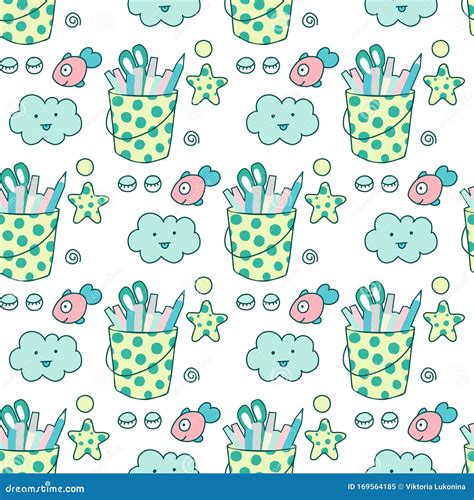 Seamless Kawaii Child Pattern With Cute Doodles Stock Image Image Of
