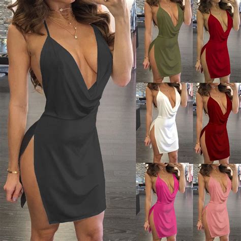 Buy Sexy Deep V Neck Halter Backless Slit Mini Party Club Dress Fashion Womens At Affordable