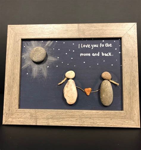Love You To The Moon Pebble Art Framed Picture Couple Love Etsy Stone