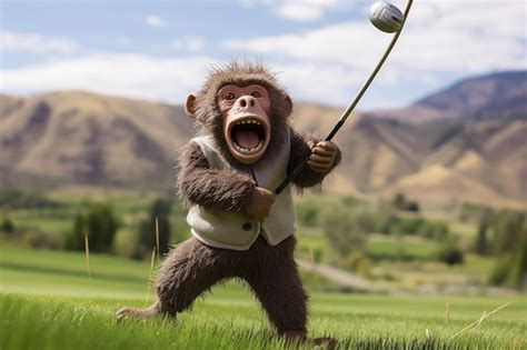 Premium Ai Image Skilled Monkey Golfer Hitting A Hole In One With A