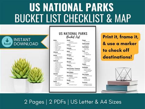 Us National Parks Bucket List And Map Printable 63 Parks Etsy
