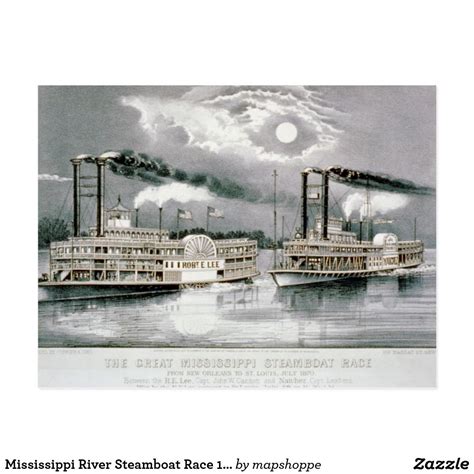 Mississippi River Steamboat Race 1870 Postcard Mississippi Steamboat