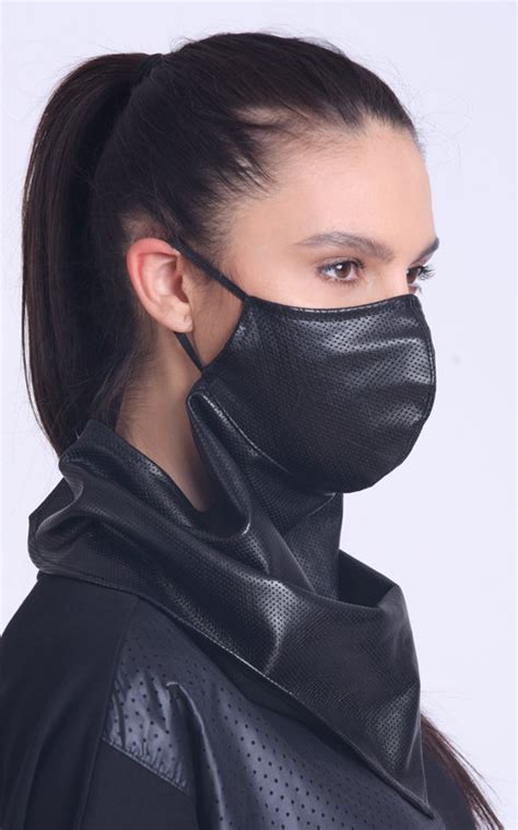 Black Genuine Leather Face Mask Reusable Neck Gaiter Adult Etsy