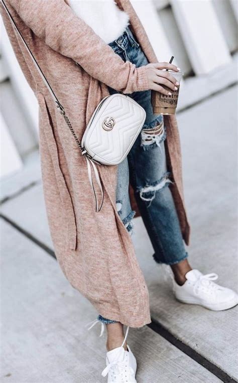 Nude Bag Nude Cardigan White Sneakers Jeans Inspo More On