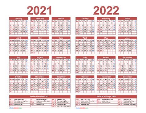 2021 Calendar With Federal Holidays Printable 2020 And 2021 Calendar