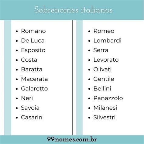 Sobrenomes Italianos Nomes